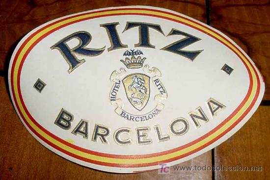 Etiquetas antiguas: ANTIGUA ETIQUETA PARA MALETA - RITZ, BARCELONA - LABELS BAGGAGE - LABELS HOTEL