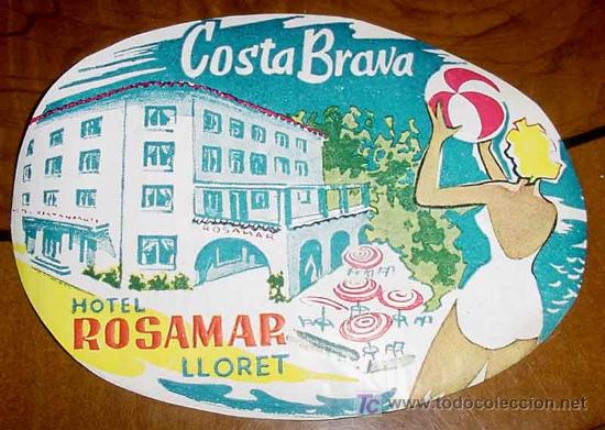 Etiquetas antiguas: ANTIGUA ETIQUETA PARA MALETA -HOTEL ROSAMAR, LLORET - LABELS BAGGAGE - LABELS HOTEL