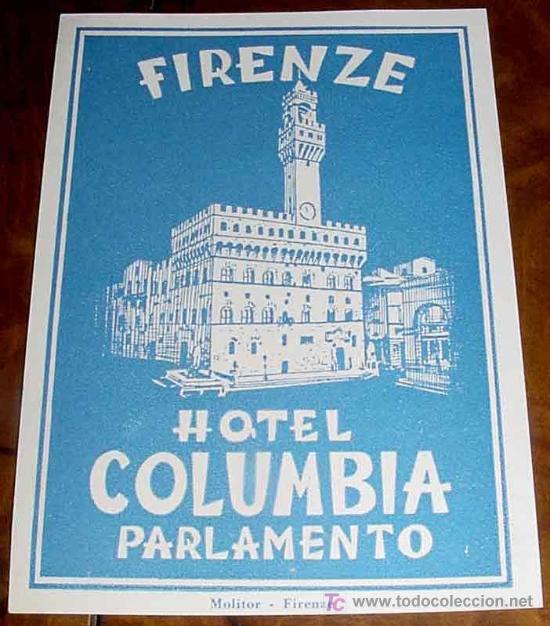 Etiquetas antiguas: ANTIGUA ETIQUETA PARA MALETA - HOTEL COLUMBIA, FIRENZE - LABELS BAGGAGE - LABELS HOTEL