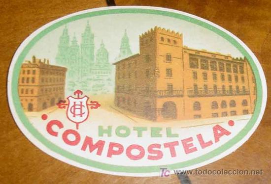 Etiquetas antiguas: ANTIGUA ETIQUETA PARA MALETA - HOTEL COMPOSTELA - LABELS BAGGAGE - LABELS HOTEL