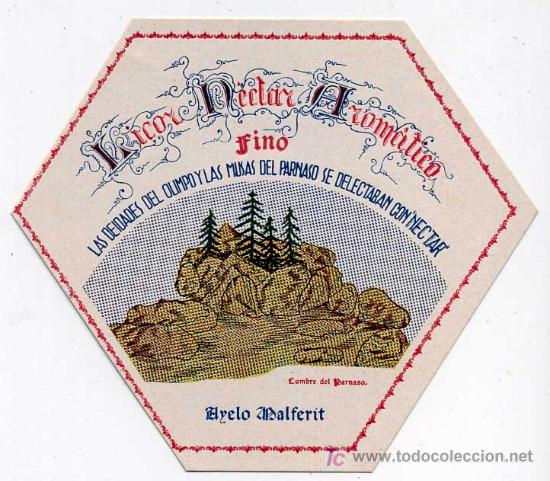 Etiquetas antiguas: ETIQUETA  LICOR NECTAR AROMATICO , AYELO DE MALFERIT, VALENCIA   , ER 419