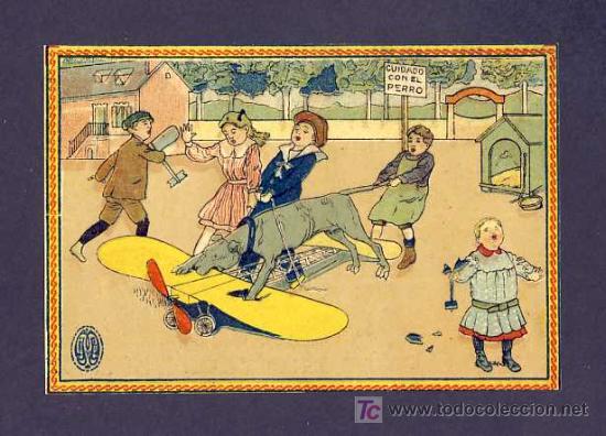 Etiquetas antigas: Etiqueta litografica con ni&ntilde;os y juguetes