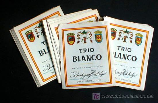 &Eacute;tiquettes anciennes: ETIQUETAS DE TRIO BLANCO. DON BENITO-BADAJOZ..ENVIO GRATIS&iexcl;&iexcl;&iexcl;
