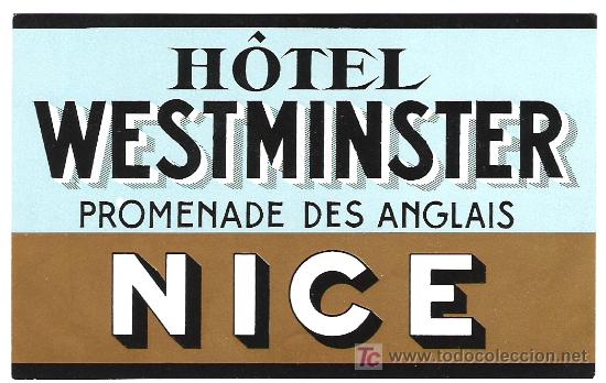Etiquetas antiguas: Etiqueta Hotel Westminster - Niza - Francia