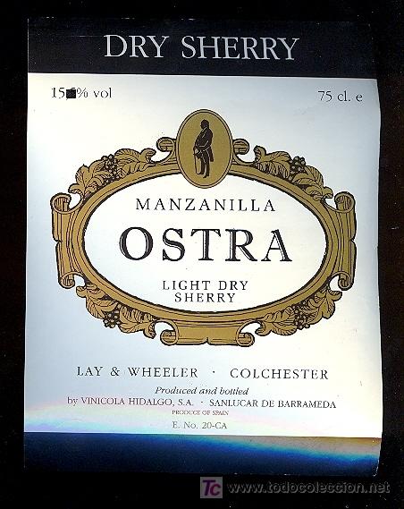 Old Labels: ETIQUETA DE VINO DE MANZANILLA OSTRA. SANLUCAR DE BARRAMEDA.