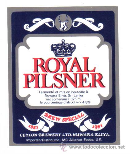 Old Labels: ETIQUETA DE CERVEZA. SRI. LANKA. ROYAL PILSNER.