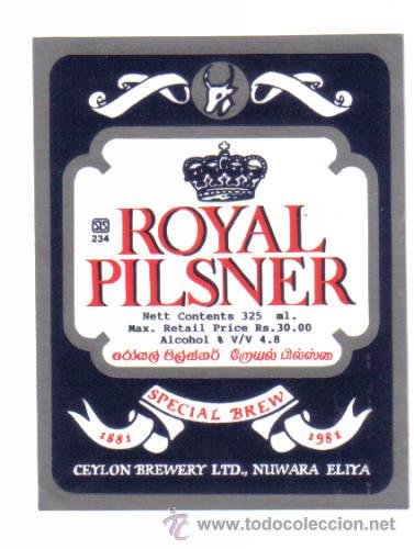 Old Labels: ETIQUETA DE CERVEZA. SRI. LANKA. ROYAL PILSNER.