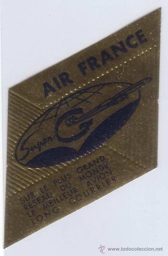 Etiquetas antiguas: ETIQUETA HOTEL-Linea Aerea AIR FRANCE -Medidas35X45 mm Dorada serigrafiada