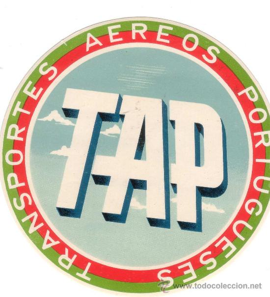 Etiquetas antiguas: ETIQUETA  HOTEL- Linea Aerea - TAP - Transportes aereos Portugueses-  Diametro 90 mm