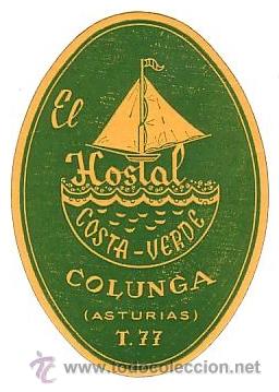 Etiquetas antiguas: Etiqueta Hotel -ESPA&Ntilde;A - Hostal COSTA VERDE - COLUGNA -ASTURIAS-Oval 80 x 60 mm
