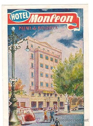 Etiquetas antiguas: Etiqueta Hotel - HOTEL MONLEON- MALLORCA- BALEARES-MEDIDAS 135 X 85mm Ilustracion