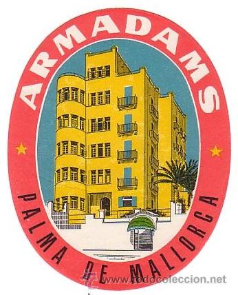 Etiquetas antiguas: Etiqueta Hotel -ESPA&Ntilde;A- HOTEL  ARMADAMS -PALMA DE  MALLORCA- BALEARES-.Oval 100x 80 mm