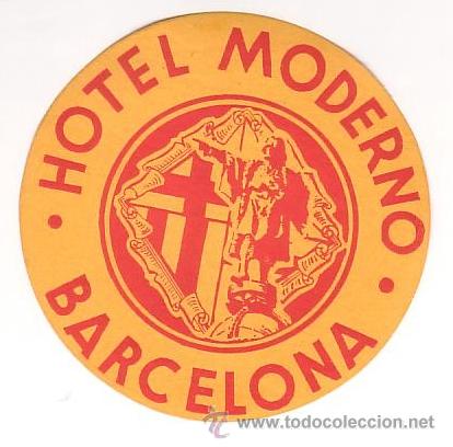 Etiquetas antiguas: Etiqueta Hotel .ESPA&Ntilde;A - Hotel Moderno- -BARCELONA -.Diametro 95mm