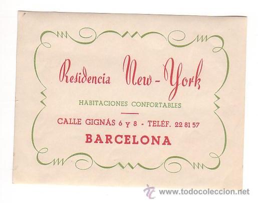 Etiquetas antiguas: Etiqueta Hotel -ESPA&Ntilde;A  -  RESIDENCIA NEU-YORK- -BARCELONA -.RECTANGULAR 90X 115 mm