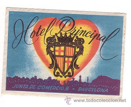 Etiquetas antiguas: Etiqueta Hotel -ESPA&Ntilde;A - HOTEL PRINCIPAL- -BARCELONA -.MEDIDAS 105X75 mm buena ilustracion y di
