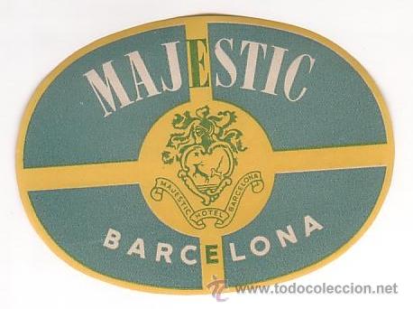 Etiquetas antiguas: Etiqueta Hotel ESPA&Ntilde;A- HOTEL MAJESTIC- -BARCELONA -MEDIDAS OVAL 105 mm