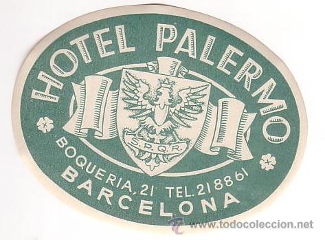 Etiquetas antiguas: Etiqueta Hotel   ESPA&Ntilde;A-   HOTEL  PALERNO- -BARCELONA -OVAL 110X 82 mm ILUSTRACION