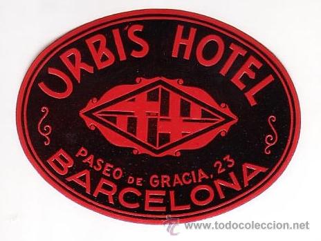 Etiquetas antiguas: Etiqueta Hotel - ESPA&Ntilde;A - URBIS HOTEL - VERDE-1 -BARCELONA -.OVAL 105 X 75 mm