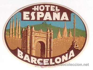 Etiquetas antiguas: Etiqueta Hotel -ESPA&Ntilde;A - HOTEL ESPA&Ntilde;A - -BARCELONA -.OVAL 95 X 70 mm Ilustracion TRICOMIA
