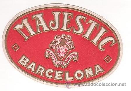 Etiquetas antiguas: Etiqueta Hotel -ESPA&Ntilde;A - HOTEL MAJESTIC--BARCELONA -OVAL 105 X 70 mm gravado seco la mas antigua