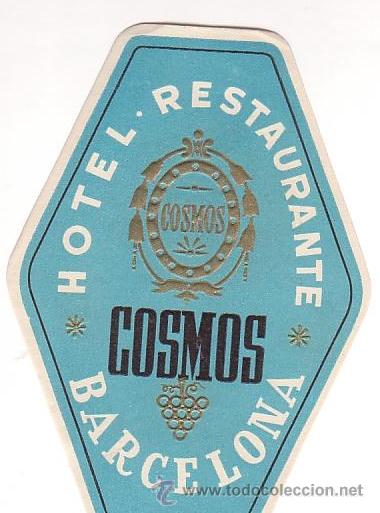 Etiquetas antiguas: Etiqueta Hotel -ESPA&Ntilde;A - HOTEL COSMOS-AZUL CELESTE -BARCELONA -IRREGULAR 128 X 90 mm