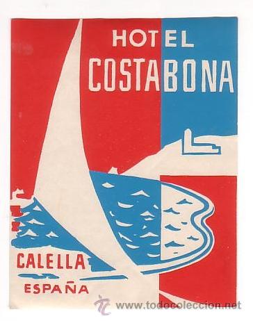 Etiquetas antiguas: Etiqueta Hotel - BARCELONA - HOTEL COSTABONA- CALELLA-RECTANGULAR 105 X 82 mm ILUSTRACION