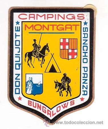 Etiquetas antiguas: Etiqueta Hotel ESPA&Ntilde;A - CAMPINGS MONGAT-SANCHO PANZA -BARCELONA -.MEDIDAS 100 X 75 mm Ilustrado