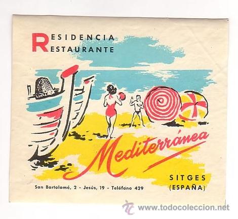 Etiquetas antiguas: Etiqueta Hotel -ESPA&Ntilde;A- RESIDENCIA MEDITERRANEO - SITGES-Barcelona-.RECTANGULAR 95 X 110