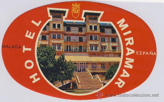 Etiquetas antiguas: Etiqueta Hotel-  CADENA HUSA - 1985-1989- HOTEL MIRAMAR - MALAGA-ILUSTRACION FOTOGRAFICA