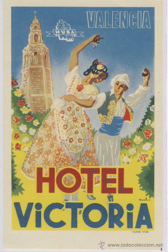 Etiquetas antiguas: Etiqueta Hotel- ESPA&Ntilde;A- CADENA HUSA - 1930-1975- HOTEL VICTORIA- FOURNIER 75X119 ILUSTRACION