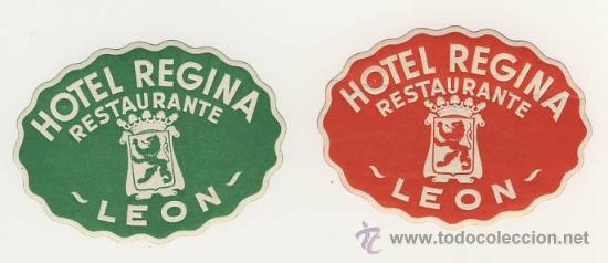 Etiquetas antiguas: Etiqueta Hotel  -ESPA&Ntilde;A-HOTEL REGINA -2 JUEGO DE DOS- VERDE- ROJA- LEON