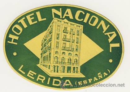 Etiquetas antiguas: Etiqueta Hotel -ESPA&Ntilde;A -HOTEL  NACIONAL- LERIDA-Medidas OVAL 95 X 70 mm