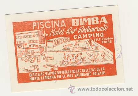 Etiquetas antiguas: Etiqueta Hotel -ESPA&Ntilde;A -MOTEL PISCINA BIMBA -- LERIDA-Medidas OVAL 95 X 70  mm