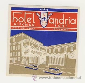 Etiquetas antiguas: Etiqueta Hote-ESPA&Ntilde;Al -HOTEL ANDRIA- SEO URGEL- LERIDA- ILUSTRACION-Medida 78X78   mm