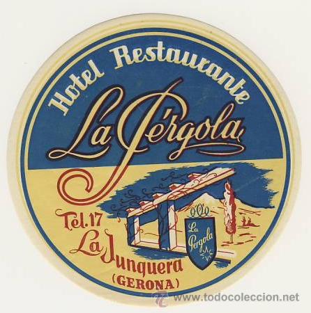 Etiquetas antiguas: Etiqueta Hotel --ESPA&Ntilde;A-HOTEL LA PERGOLA-LA JUNQUERA - LERIDA--AZUL- 107 mm