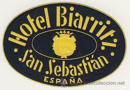 Etiquetas antiguas: Etiqueta Hotel ESPA&Ntilde;A -HOTEL BIARREITZ-SAN SEBASTIAN- GUIPUZCUA-Medida  OVAL   103 X 66 mm