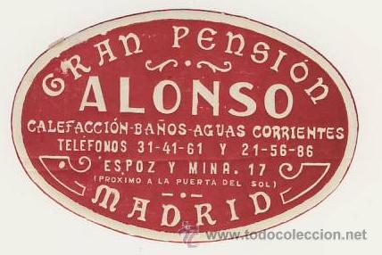 Etiquetas antiguas: Etiqueta Hotel -ESPA&Ntilde;A-GRAN PENSION  ALONSO - MADRID - OVAL 100 X 65   mm