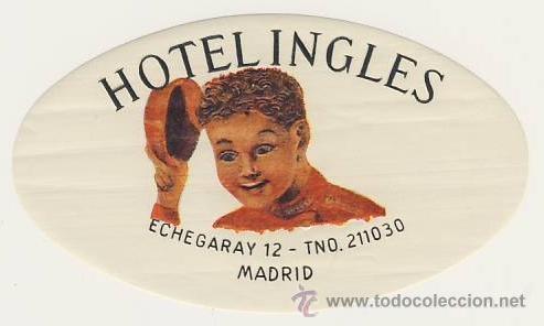 Etiquetas antiguas: Etiqueta Hotel-ESPA&Ntilde;A -HOTEL ZURBANO- MADRID- ORO / NEGRO ILUSTRACION COLOR-OVAL 120 X 70 mm