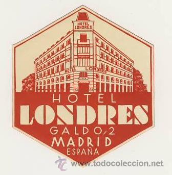 Etiquetas antiguas: Etiqueta Hotel -ESPA&Ntilde;A-HOTEL  LONDRES- MADRID  -MEDIDAS  80 X 70  mm