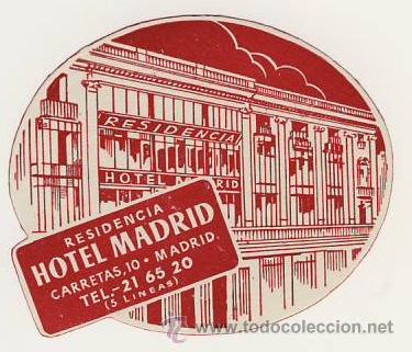 Etiquetas antiguas: Etiqueta Hotel  -ESPA&Ntilde;A   -HOTEL    - MADRID  - ILUSTRACION-OVAL    87X 72 mm