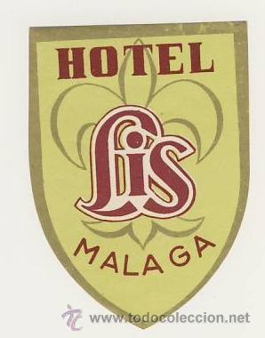 Etiquetas antiguas: Etiqueta Hotel -ESPA&Ntilde;A -HOTEL LIS - MALAGA-MEDIDAS 75 X 61 mm