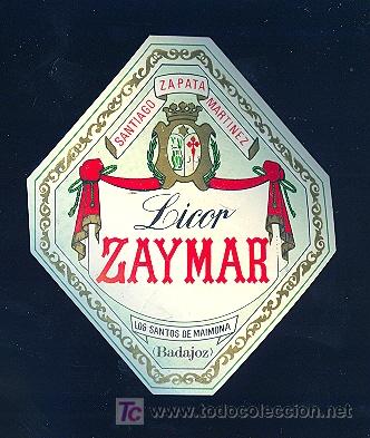 Alte Etiketten: ETIQUETA DE LICOR. ZAYMAR. SANTIAGO ZAPATA MARTINEZ. BADAJOZ.