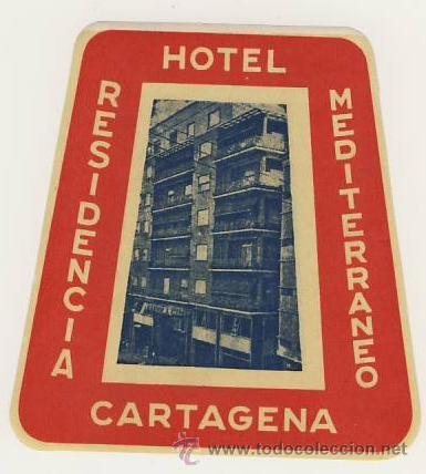 Etiquetas antiguas: Etiqueta Hotel  -ESPA&Ntilde;AHOTEL RESIDENCIA MEDITERRANEO - CARTAGENA - MURCIA -MEDIDAS 100X 92 mm