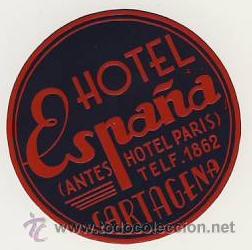 Etiquetas antiguas: Etiqueta Hotel -ESPA&Ntilde;A -HOTEL ESPA&Ntilde;A- CARTAGENA - MURCIA -DIAMETRO 60 mm DATADA