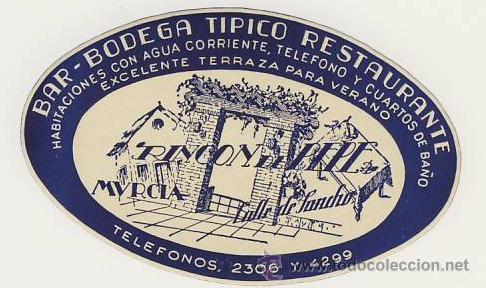 Etiquetas antiguas: Etiqueta Hotel  -HOTEL RINCON DE PEPE-ILUSTRACION - MUY RARA - DATADA TELEFONO 2306
