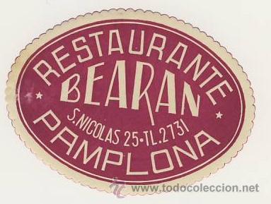 Etiquetas antiguas: Etiqueta Hotel -HOTEL -BEARAN -PANPLONA -NAVARRA -DATADA TEL 2731-OVAL 85 X70 mm ETIQUETA A&Ntilde;OS 40