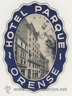 Etiquetas antiguas: Etiqueta Hotel -ESPA&Ntilde;A-HOTEL PARQUE -AZUL - ORENSE -- OVAL 75 X 55 mm