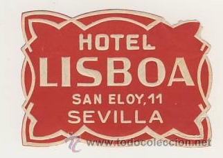 Etiquetas antiguas: Etiqueta Hotel -ESP HOTEL LISBOA -  -SEVILLA  -medidas 70X50 mm  FALTA UNA ESQUINA - VER FOTOGRAFIA