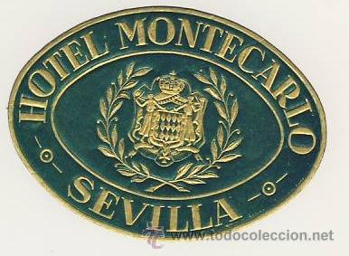 Etiquetas antiguas: Etiqueta Hotel - HOTEL  MONTECARLO-  -SEVILLA  -  OVAL 87X 65 mm
