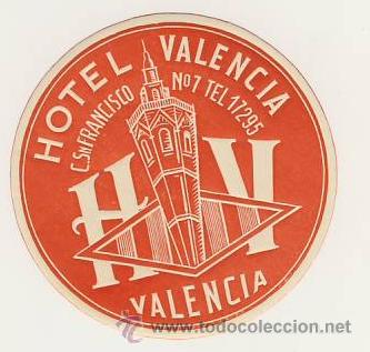 Etiquetas antiguas: Etiqueta Hotel -ESPA&Ntilde;A -HOTEL VALENCIA -ILUSTRACION DIBUJO MONOCROMO- VALENCIA 7 5 mm